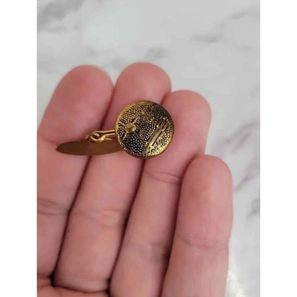 Vintage Space Age Rocket Ship Gold-Tone Round Cufflinks 60s